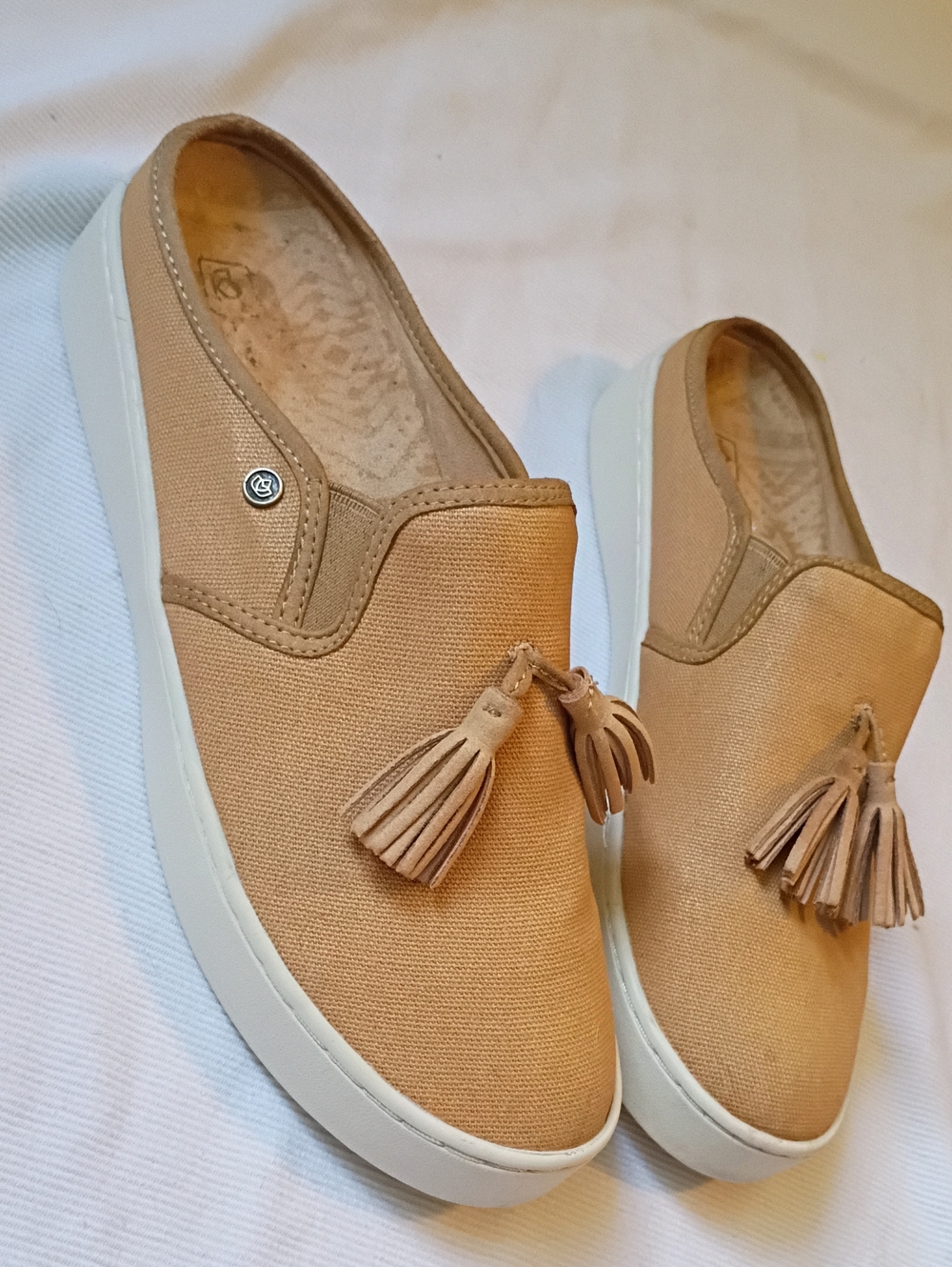 Spenco Canvas Tassel Slip-On Loafer Sneakers in Tan